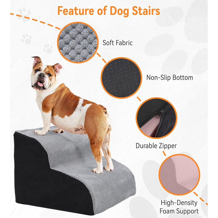 Сходинка для собак Fellie: портативна, 2-ступенева, знімний чохол, для маленьких собак та котів, сіра