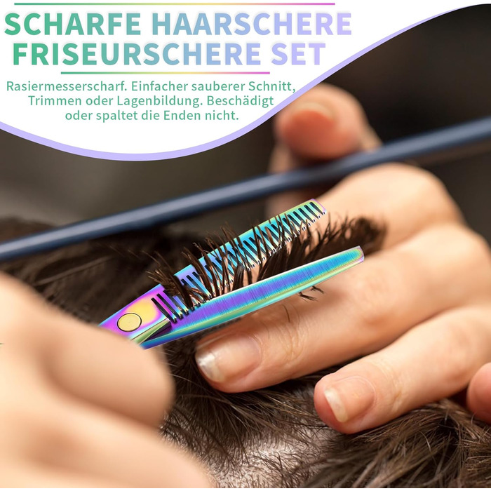Набір професійних перукарських ножиць PURPLEBIRD (10 шт.) з нержавіючої сталі: перукарські ножиці та ножиці для витончення. Ідеально для барберів, перукарів та початківців. Кольори: райдужні.