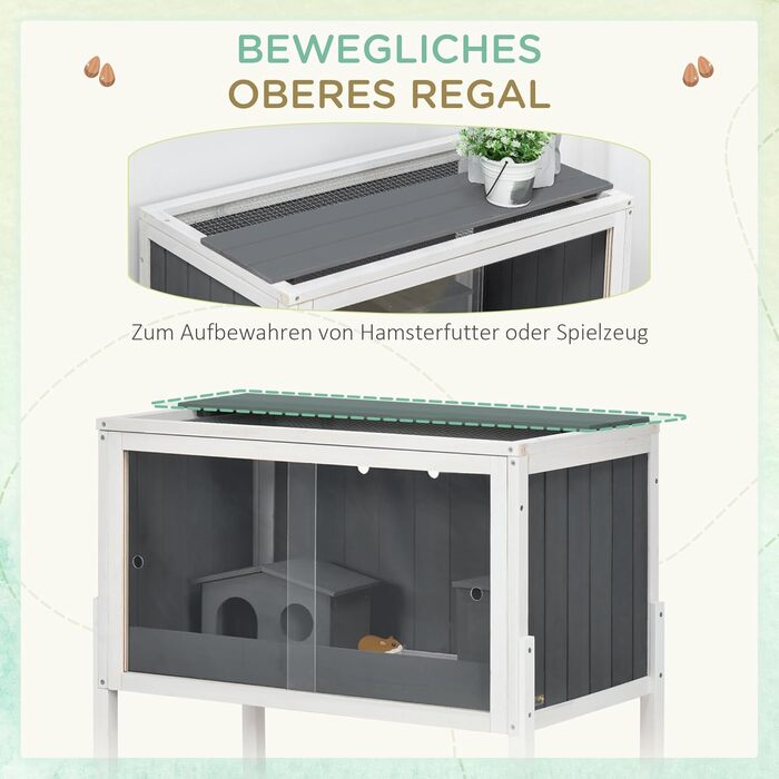 Клітка для гризунів PawHut з дерева, для хом'яків та мишей, з аксесуарами, 82 x 45 x 81 см, сіра