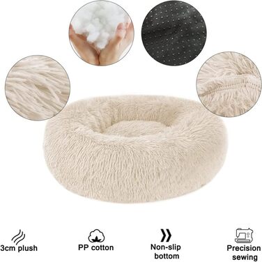 Кругле ліжко для собак та котів Chickwin, м'яке плюшеве, тепле, 80 см, сірий