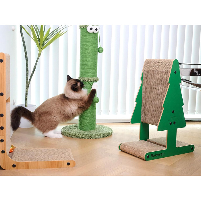 Котячий дряпач Nekosan 86,4 см для дому, з іграшкою та стовпчиком із сизалю 14 см, зелений, для великих котів та кошенят, захист меблів