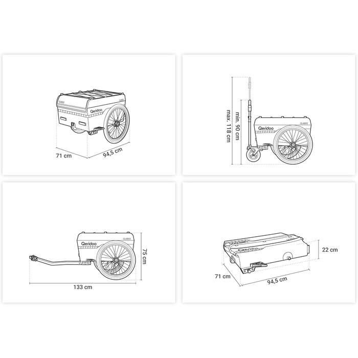 Qeridoo Qubee XL Petrol: Складаний вантажний причіп з об'ємом 220л та швидкою з'єднювальною рамою | Причіп для велосипеда & візок-валіза з повітряними шинами | Аксесуари для велосипеда | Велосипедний причіп