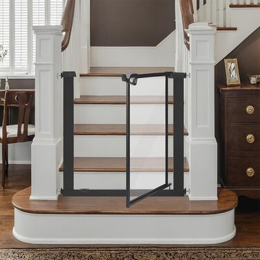 Ворота для собак Unipaws: прозорі, без свердління, 74-109 см, для дверних прорізів та сходів, білий (чорний)