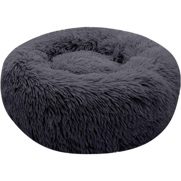 Кругле ліжко для котів та собак, 60 см, м'яке, миється, плюшеве, сірий колір
