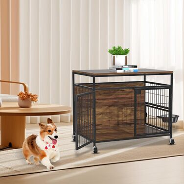 Клітка для собак великих порід VyGrow з подвійними дверцятами, міцна, з поворотними колесами, 99.9 x 71.1 x 80.1 см