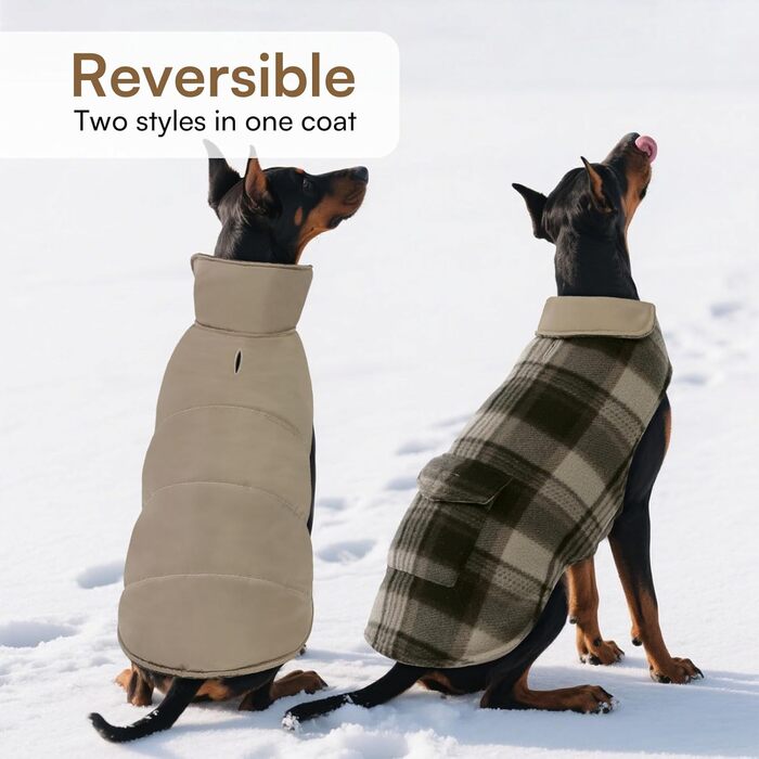 ASENKU Теплий зимовий одяг для собак маленьких порід. Зимова куртка для собак, флісова, реверсивна, водонепроникна, вітрозахисна, з отвором для повідка. Колір: зелений (M, коричневий)
