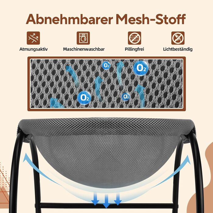 Гамак для котів LIFLIX Outdoor, підвісна лежанка знімним плюшем, для дому та вулиці (сірий)