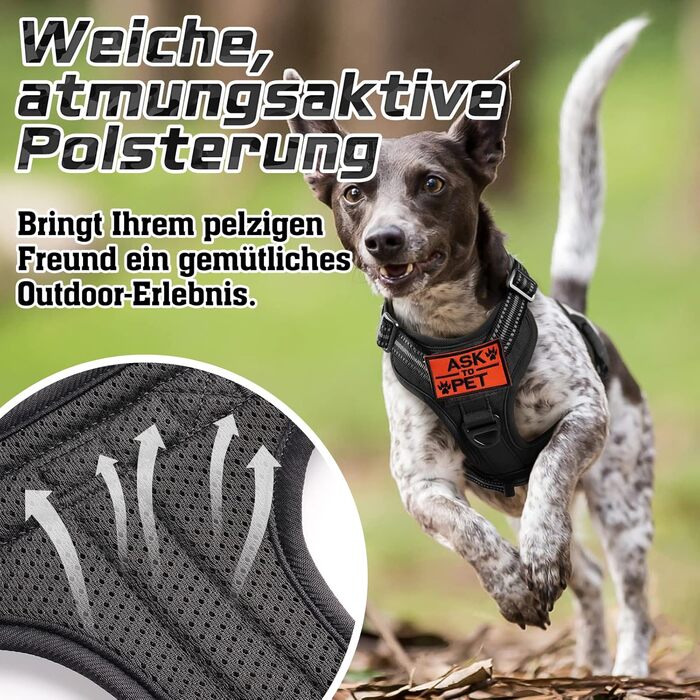 Нагрудник для собак Rabbitgoo, великий, анти-тяга, регульований, з ручками, міцний, тактичний, з металевими пряжками, чорний (L)