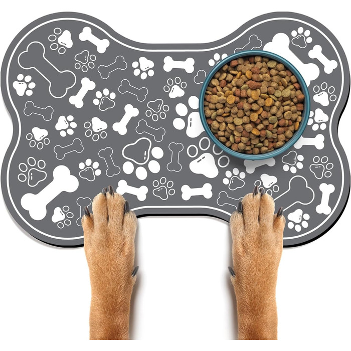 Килимок для собак та котів у вигляді кістки, швидковисихаючий, з мискою, неслизький, для дому, сірий (43,2 x 73,2 см)