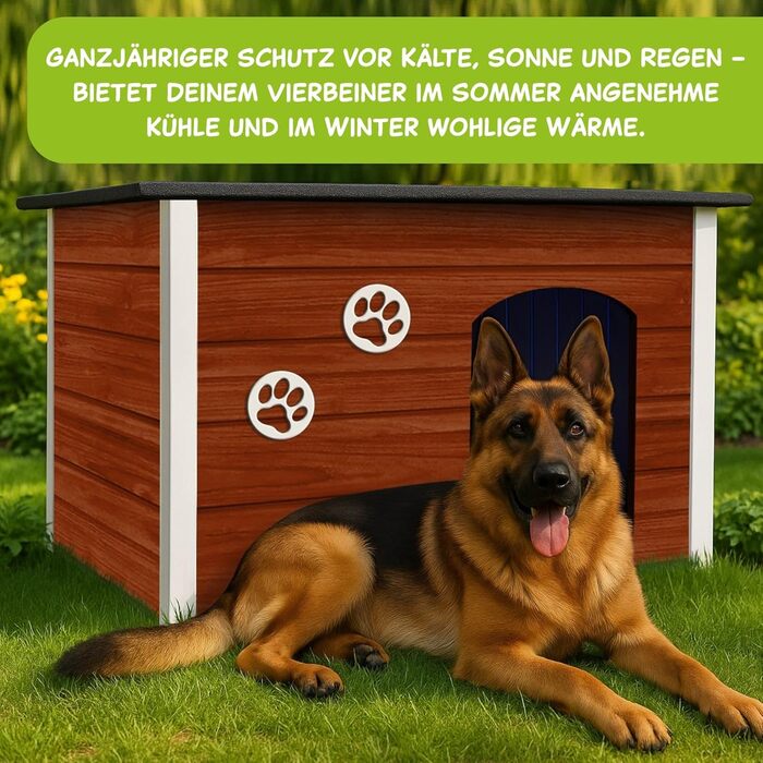 Будка для собак Outentin - XL, 76x60x60 см, тепла та вологостійка, для середніх собак, сучасний дизайн, горіховий колір