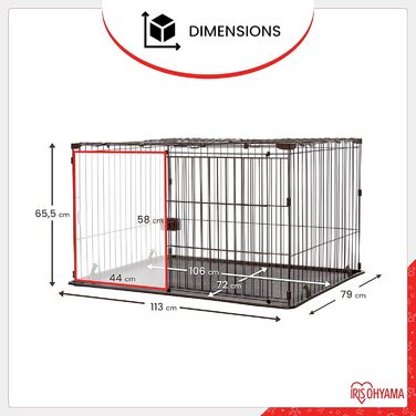 Клітка для собак та котів Iris Ohyama STS-1200TY з дахом та дверима, коричнева, 66 см, з колесами, для собак та кошенят, для використання в приміщенні та на вулиці