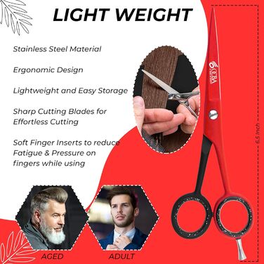 Професійні ножиці для волосся OCBA 6 дюймів - ножиці для перукарів та салонів, для чоловіків та жінок (червоно-чорні)