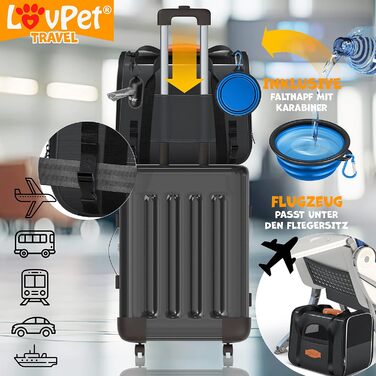 LOVPET® Сумка-переноска для собак і котів 2-в-1, транспортна коробка з подушкою, 3 рулони пакетів і миска, 44×31×36 см, сумка для перевезення домашніх тварин