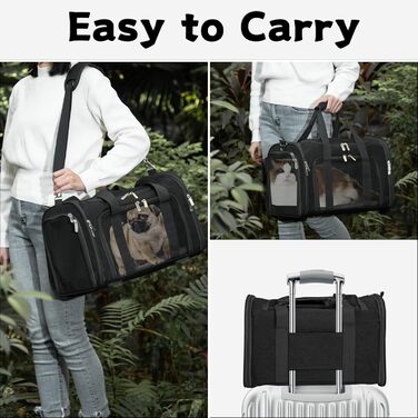 Транспортна сумка для котів/собак/домашніх тварин, складна, для великих котів/маленьких собак, з плечовим ременем та знімною підстилкою, сітчаста переноска для цуценят, до 7,3 кг, чорний колір, розмір M (43*28*28 см)