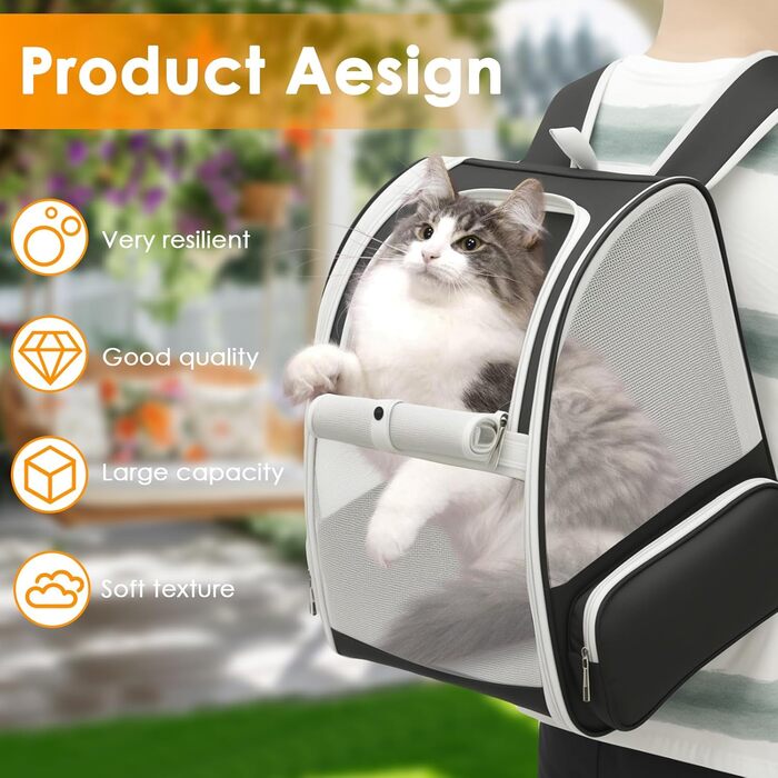 Складаний рюкзак для кота, рюкзак для домашніх тварин з сіткою, портативний рюкзак для собак з м'якою підстилкою до 6,8 кг, дихаючий рюкзак-переноска для собак, подорожей, прогулянок (сірий)