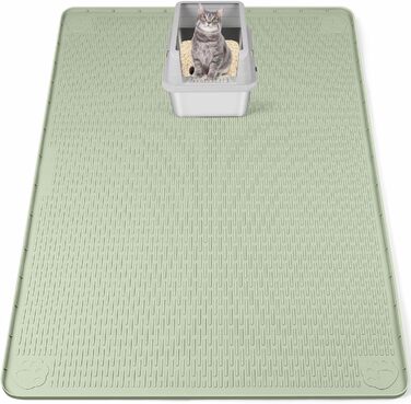 Килимок для котячого туалету Bartuke Katzenklo Matte, великий розмір 101 x 71 см, силіконовий, для контролю розсипання, м'який для лапок, легко миється (зелений)