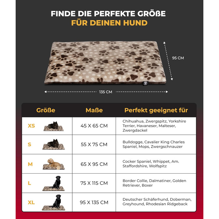 Лежак-деко HS-Hundebett XL 95x135 см, двосторонній, бежевий, для собак, м'який з 3 см наповненням, для дивана, авто і клітки, вироблено в Німеччині