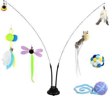 Інтерактивна іграшка для котів Hengsong: 3 шт. у наборі, з пір'ям, дзвоником, м'ячиком. Розвиваюча іграшка для котів, для самостійної гри, кольорова, сучасний дизайн