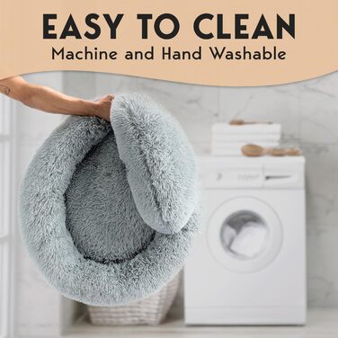 Крісло-лежанка для собак PetJett, середнього розміру, 76,2 см, у вигляді пончика, з антиковзким покриттям та можливістю прання, супер м'яке та пухнасте, кругле ліжко, знімає тривожність, преміум-комфорт для домашніх тварин, підходить для собак до (Д 76 x 