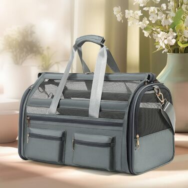 Транспортна сумка для кота/собаки до 10 кг, складана переноска для середніх та маленьких тварин, для подорожей літаком, авто, поїздом, з ремінком, переноска-сумка