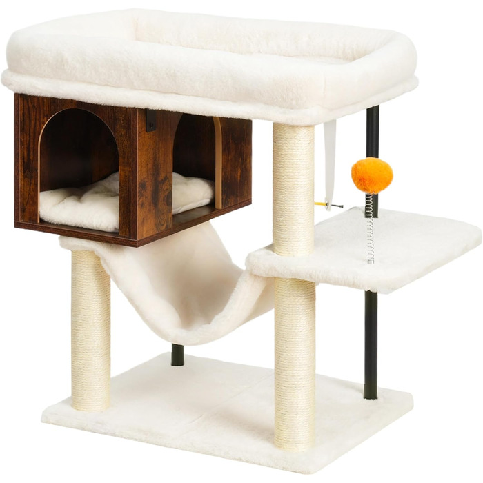 Котячий будиночок з дряпалкою Heybly HCT017WB, 57.5 см, Vintage Brown, велика платформа 54x40 см, сталеві труби, для великих котів