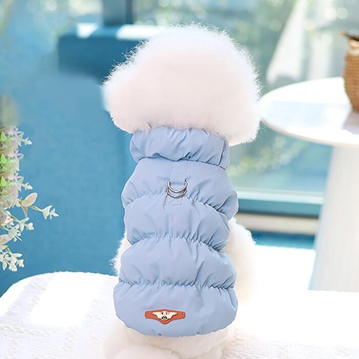 Зимовий теплий водонепроникний та вітронепроникний теплий зимовий одяг для собак з флісу (D-Ring), для малих, середніх та великих собак (Світло-блакитний, XXL)