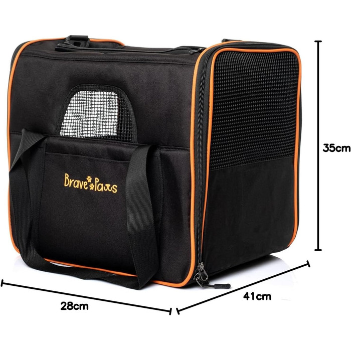 Транспортна сумка для котів та собак Brave Paws, міцна сітка, зручна, дихаюча, з безпечними застібками та складною мискою (чорна)