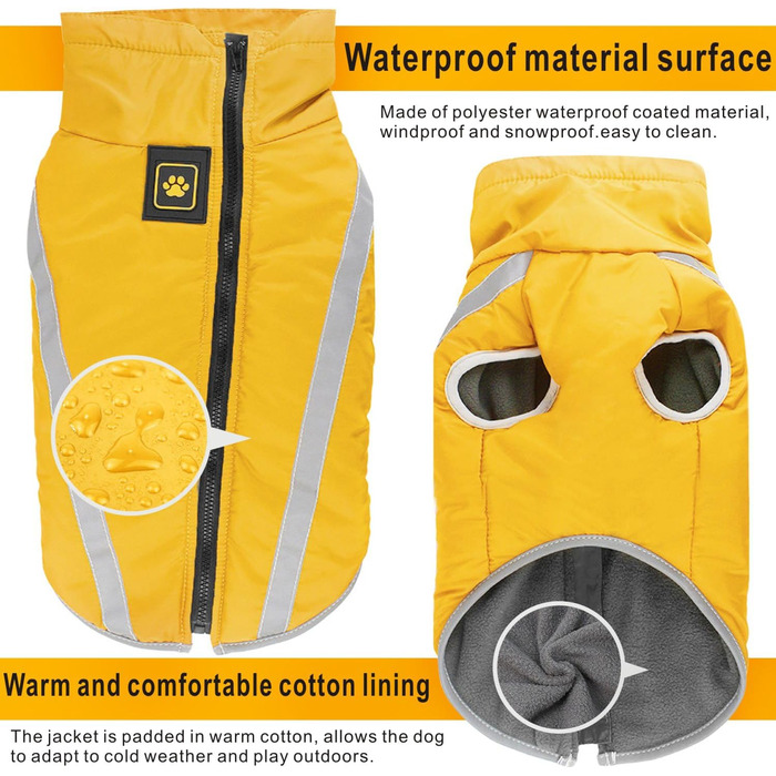 Водонепроникні куртки для собак, зимові теплі жакети для тварин, одяг для собак, відображаючий одяг, жилет для цуценят з шлейкою, отвір для маленьких, середніх та великих собак (Жовтий, 4XL)