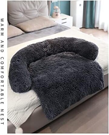 М'яка плюшеві килимки для собак на диван, заспокійливе ліжко для собак, ультрам'яке хутро для домашніх тварин, м'яке, можна прати, подушка, захист меблів, ліжко для собак та котів (M, світло-сірий)