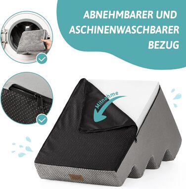Сходинка для собак, 5 сходинок, 60 см, сіра. Підходить для маленьких собак, котів, ліжко, диван, авто. Виготовлена з високощільним пінопластом, знімний чохол. Розміри: 60x45x45 см
