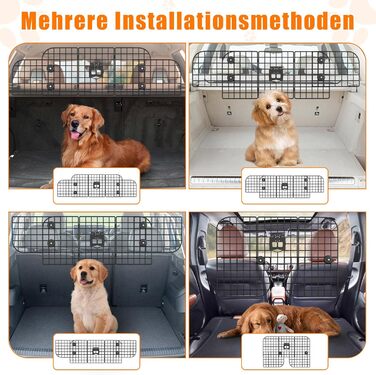 Сітка для собак у машину Denmay, універсальна, 30.7 x 93-150см, регульована ширина, з дверцею, 2 ремені безпеки, чорна