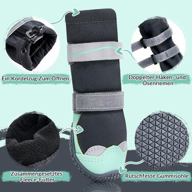 Чоботи для собак SlowTon - Водонепроникні зимові чоботи для собак, теплі снігоступи з неслизькою гумовою підошвою та світловідбиваючими смугами для собак маленьких та великих порід, розмір 5 (зелений)
