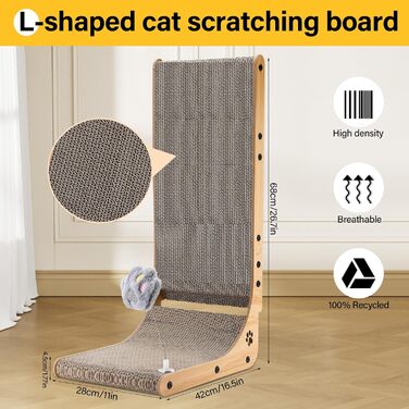 Котячий когтетоп L-подібний з іграшками, 68 см, для захисту дивану та кутів