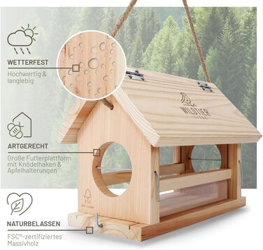 Велике годівничка для птахів з натурального дерева Wildtier Liebe XL - годівниця для птахів, стійка до погодних умов