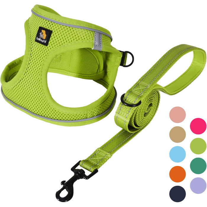 Шлейка для собак BELLA & PAL для маленьких собак з повідком, Step-in шлейка з Air Mesh, анти-тяга, світловідбиваюча, дихаюча, для цуценят, котів, XS (L (42-50 см обхват грудей), Авокадовий колір)