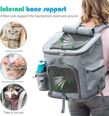 Рюкзак для собак і котів PETCUTE: складаний, з підкладкою, дихаючий, з регульованими ременями, сірий