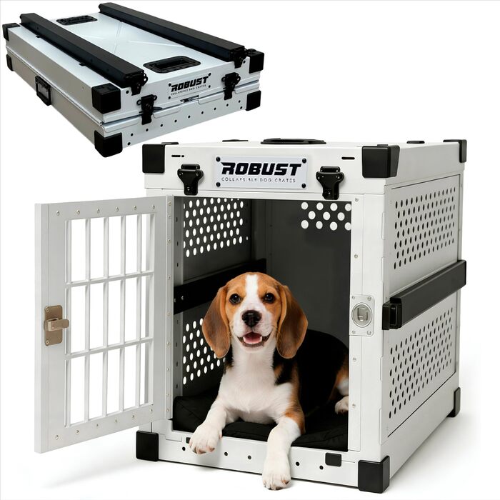 Міцна переносна переноска для собак, складана, для всіх порід – легка алюмінієва переноска з посиленими кутами | Сумка-переноска для собак, для дому, автомобіля, подорожей та авіаперельотів (Білий, L)
