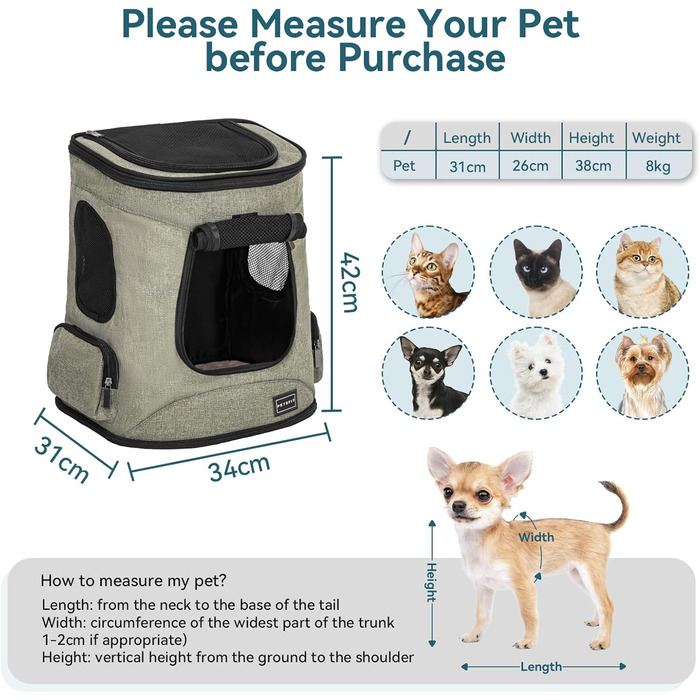 Рюкзак для котів та собак Petsfit - зелений, до 5 кг, з сіткою та регульованим ременем