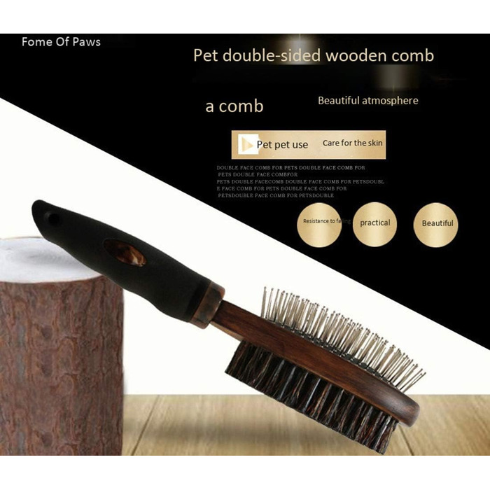 Гребінець для вичісування шерсті собак та котів, дерев'яний, двосторонній, для вичісування та масажу голови