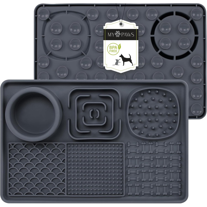 Schleckmatte для котів та собак MyPaws® Premium - інтелектуальна іграшка, Activity Board, сірий/чорний