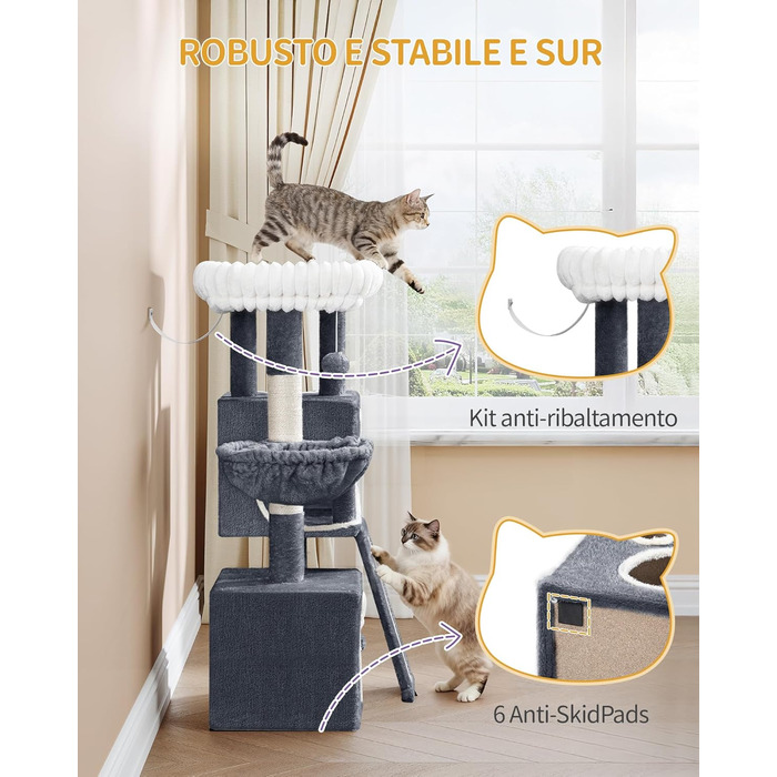 Дерево для котів Hzuaneri, 98 см: стійка конструкція, велика платформа, іграшкові м'ячики, печери, стовпчики для дряпання, дощечка для дряпання, темно-сірий MS10118SG