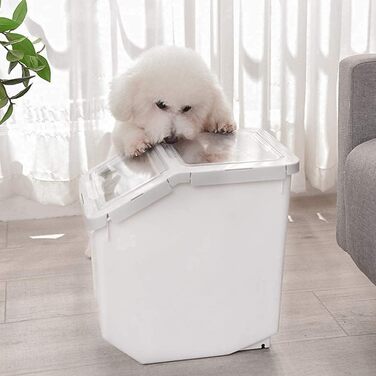 Контейнер для корму для тварин, контейнер для корму для собак зі шкребком, стекується, 10 кг, контейнер з кришкою, сірий, розмір L