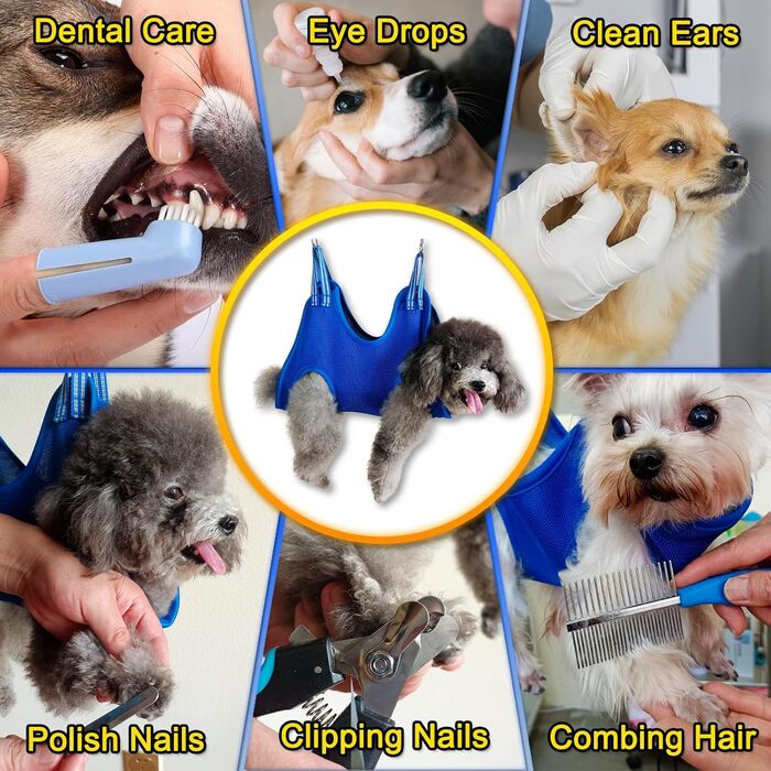 Шлейка-гамак для грумінгу собак OVTEXZOG, переноска для стрижки кігтів, гамакова сумка для собак під час грумінгу (середня, до 20 кг, блакитна)