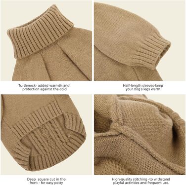 Теплий зимовий пуловер для собак (L, Коричневий) - пуловер для маленьких, середніх собак, цуценят та котів