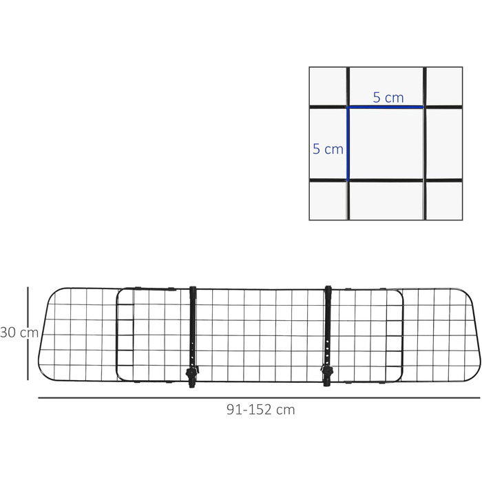 Сітка для собак PawHut - захисний бар'єр для автомобіля, 91-152 x 30 см, регульована ширина