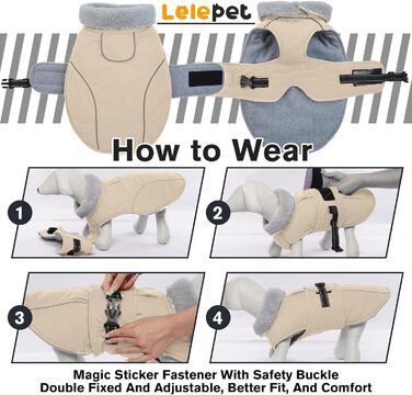 Теплий зимовий пуховик для собак Lelepet, водонепроникний, з флісовою підкладкою, світловідбиваючими елементами, отвором для шлейки, великий розмір XL, бежевий