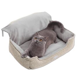 Ліжко для котів Happi N Pets з підігрівом, бежеве, 65x36x27 см - затишна лежанка з плюшевим чохлом для великих котів