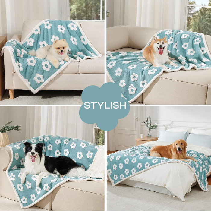 Водонепроникний коврик для собак середніх та великих порід Luciphia, теплий, м'який, з жаккардовим малюнком та Sherpa підкладкою, 85x57 дюймів (216x145 см), для захисту дивану