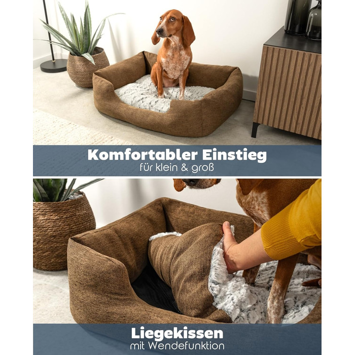 Крісло-гніздочко для собак Lionto з м'яким двостороннім подушкою, затишне ліжко для домашніх тварин у меланжевому дизайні з глибоким входом, підходить для собак та котів усіх розмірів, 80x60 см, м'яке ліжко для собак, коричневе