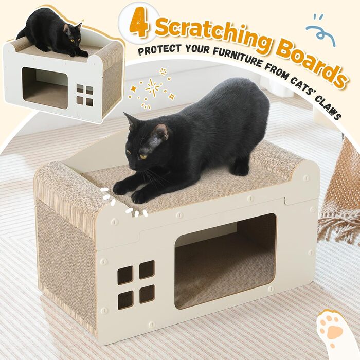 PAWZ Road: іграшка-будиночок для котів з когтеточкою, з картону, 55 x 27,5 x 35 см, білий